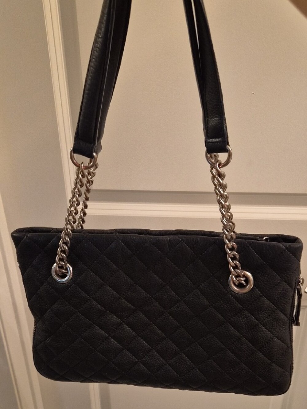 Calvin Klein Black Quilted Shoulder Bag with Silver Chain Straps - Picture 12 of 14